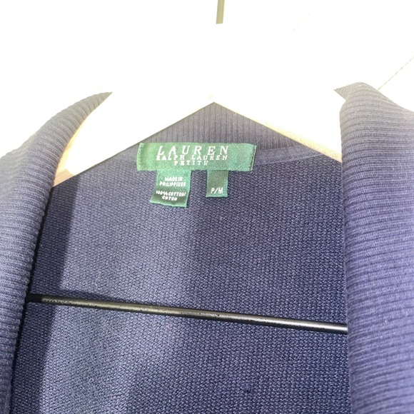 Lauren Ralph Lauren cotton navy button up mock neck sweater size Medium petite - Picture 4 of 7